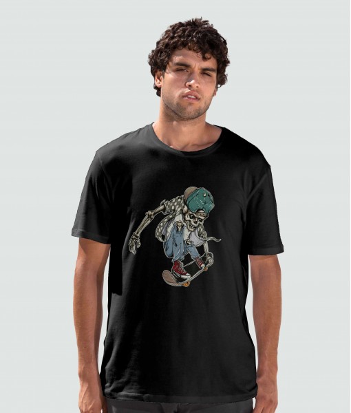 Мъжка тениска с щампа Готика Skateboarder skeleton 